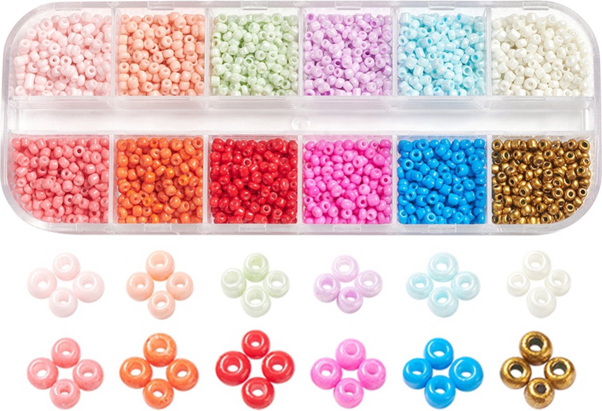 Vrolijke kralen box 2mm - Pastel regenboog 10 kleuren – 2mm Rocailles - 3.000 kralen – Zelf sieraden maken voor kinderen en volwassenen – DIY